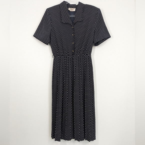 Vintage Navy & White Polka Dot Dress, Size 10 - Picture 1 of 11